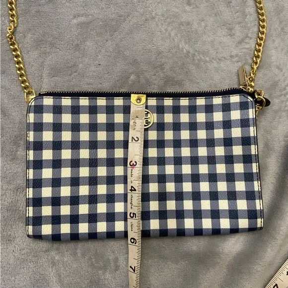 Tory Burch Robinson Navy Gingham Chain Strap Crossbody Clutch Bag 4936 - Picture 8 of 12